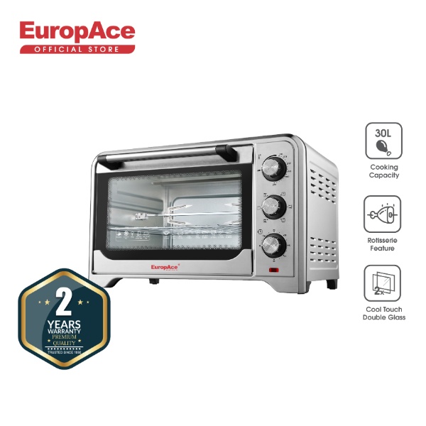 EuropAce 30L S/S Double Glass Door Electric Oven (Rotisserie + Convection)